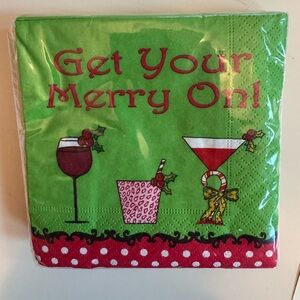 Green Holiday Beverage Napkins